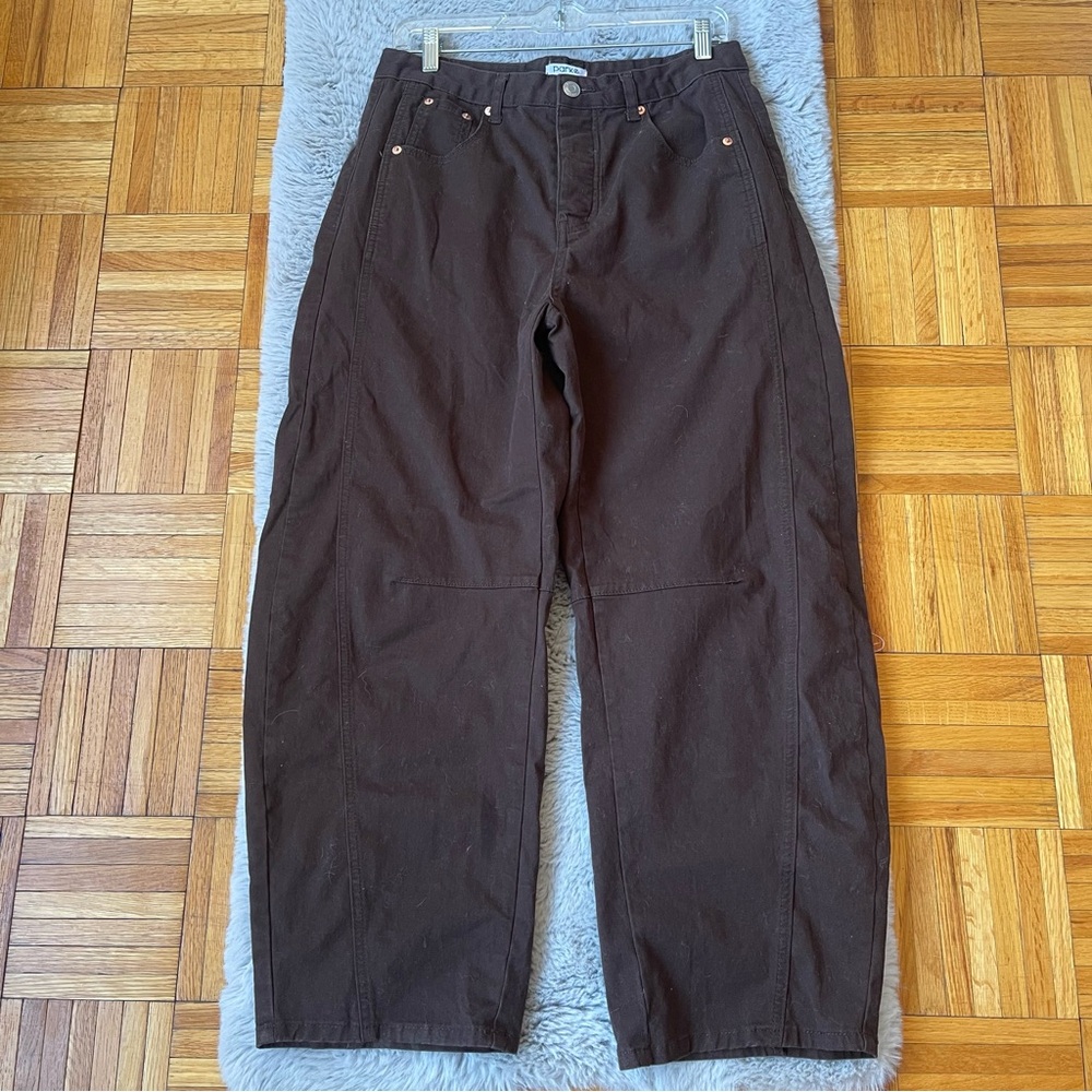 PARKE Horseshoe / Barrel  Brown High Rise Wide Leg Jeans Size 28 Button Fly - Picture 2 of 10